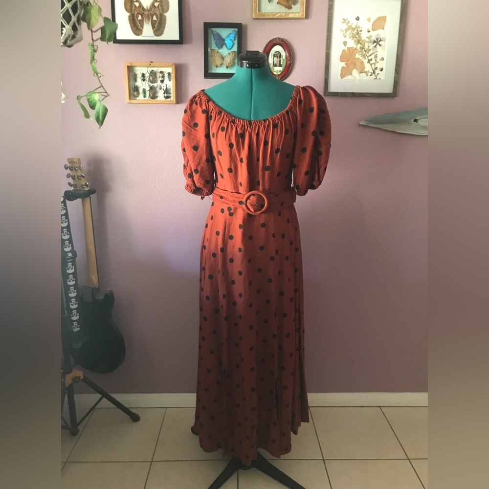Rusty Red Black Polka Dot Dress